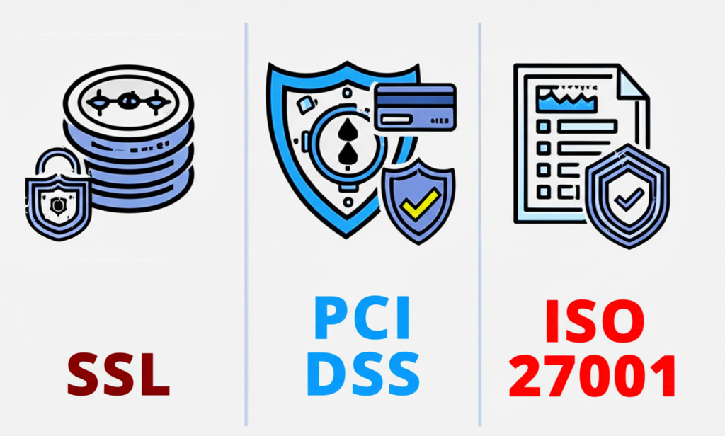 Bảng so sánh các tiêu chuẩn bảo mật SSL, PCI DSS và ISO 27001 trong cá cược trực tuyến