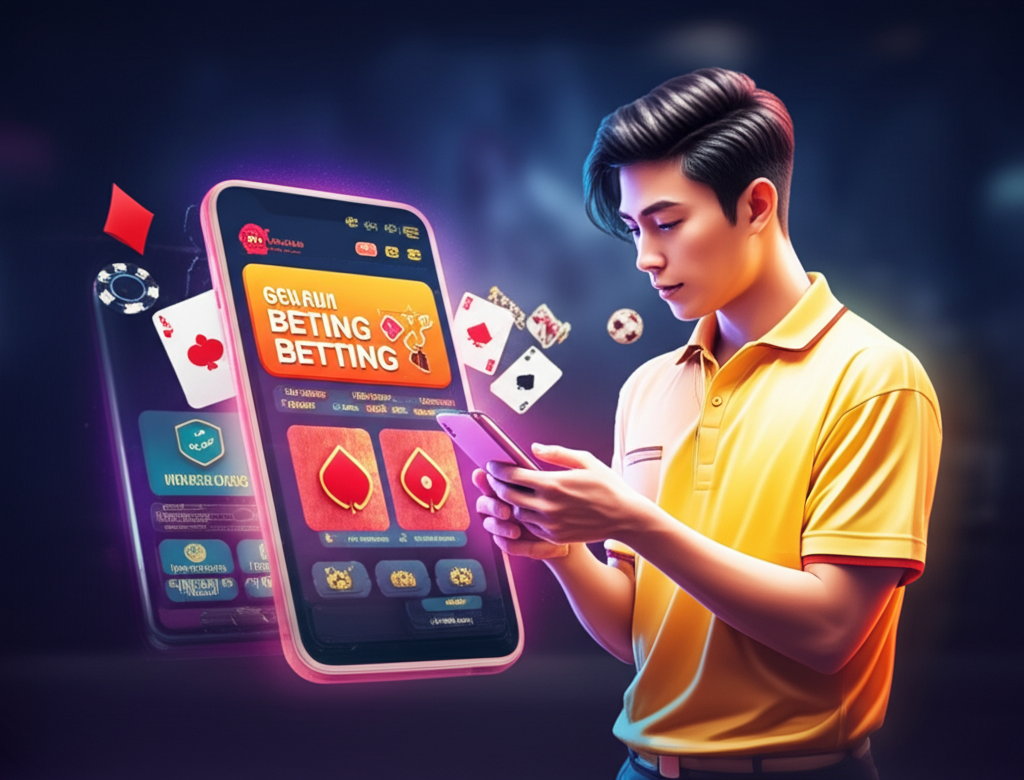 Người chơi trẻ tuổi sử dụng ứng dụng cá cược bigwingold với biểu tượng xác minh tuổi và bảo mật cao