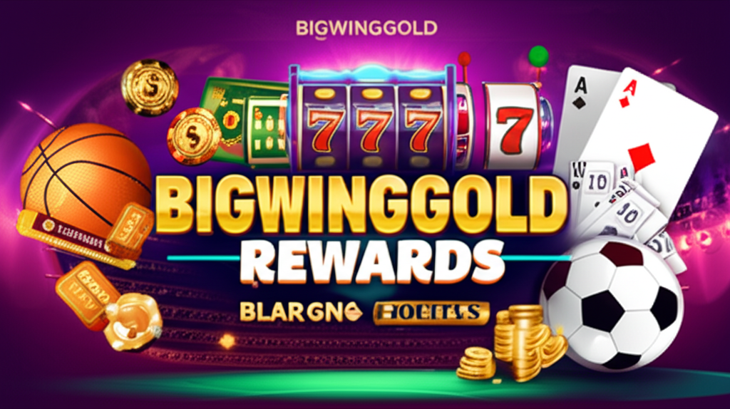 Hình ảnh minh họa đa dạng các loại hình cá cược trên bigwingold với casino, thể thao, xổ số, game bài và slot, thể hiện sự an toàn, minh bạch và phần thưởng lớn.