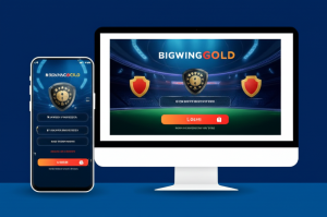 Giao diện đăng nhập an toàn và bảo mật tài khoản trên nền tảng bigwingold với biểu tượng bảo vệ và thiết bị di động