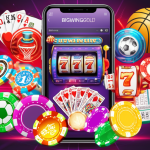 Hình ảnh minh họa các loại hình cá cược phổ biến tại Việt Nam bao gồm casino, cá cược thể thao, xổ số, game bài và slot trên nền giao diện ứng dụng bigwingold hiện đại