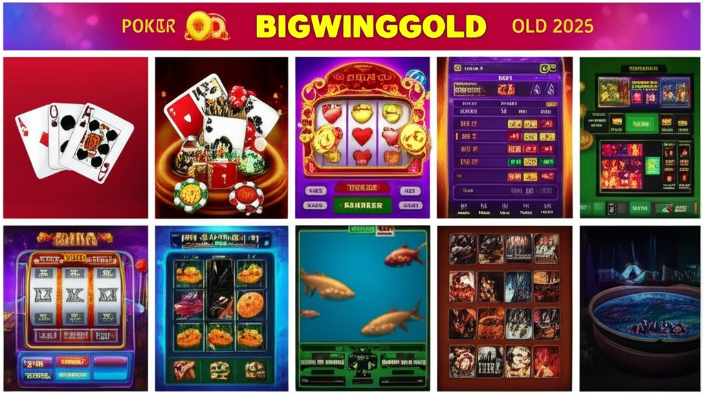 Minh họa chi tiết top 5 game hot nhất trên bigwingold năm 2025 gồm game bài, slot, cá cược thể thao, mini game và cá cược eSports