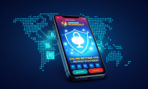 Hình ảnh minh họa xu hướng cá cược trực tuyến tại Việt Nam năm 2025 với công nghệ AI, blockchain, ứng dụng di động và bảo mật cao, thương hiệu bigwingold nổi bật