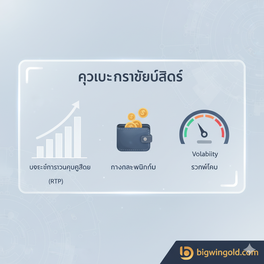 一张清晰、专业的策略分析图。画面展示了一个全息投影的分析面板,上面有代表'RTP'(玩家回报率)的上升图表、เงิน管理的ไอคอนกระเป๋าสตางค์ และแดชบอร์ดแสดงความผันผวน (Volatility) พื้นหลังเป็นสีอ่อนสะอาดตาหรือพื้นหลังเทคโนโลยีบางๆ หลีกเลี่ยงสไตล์แฮ็กเกอร์ที่มืดมิด แต่เน้นย้ำถึงความฉลาด กลยุทธ์ และเทคนิคการเล่นเกมที่ถูกกฎหมาย องค์ประกอบถูกจัดวางอย่างเป็นระเบียบ สื่อถึงความเป็นมืออาชีพของ 'กลยุทธ์หมวกขาว'