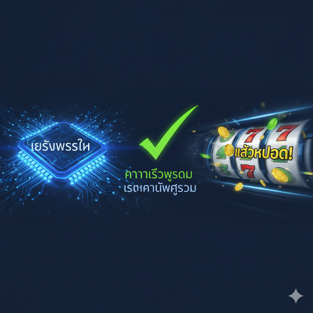 展示IDN Slot Server Thailand功能优势的科技感图片，蓝色光影代表เซิร์ฟเวอร์ไทย，绿色对勾代表ความเร็วสูงสุด