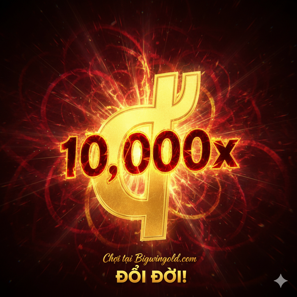 Một biểu đồ hoặc hình ảnh nổi bật về High Volatility và tiềm năng 10.000x, với biểu tượng tiền tệ Việt Nam đồng hoặc chữ 'X' khổng lồ, được bao phủ bởi con số '10.000x' rực rỡ. Nền là các tia sáng mạnh mẽ, tượng trưng cho giải thưởng lớn.