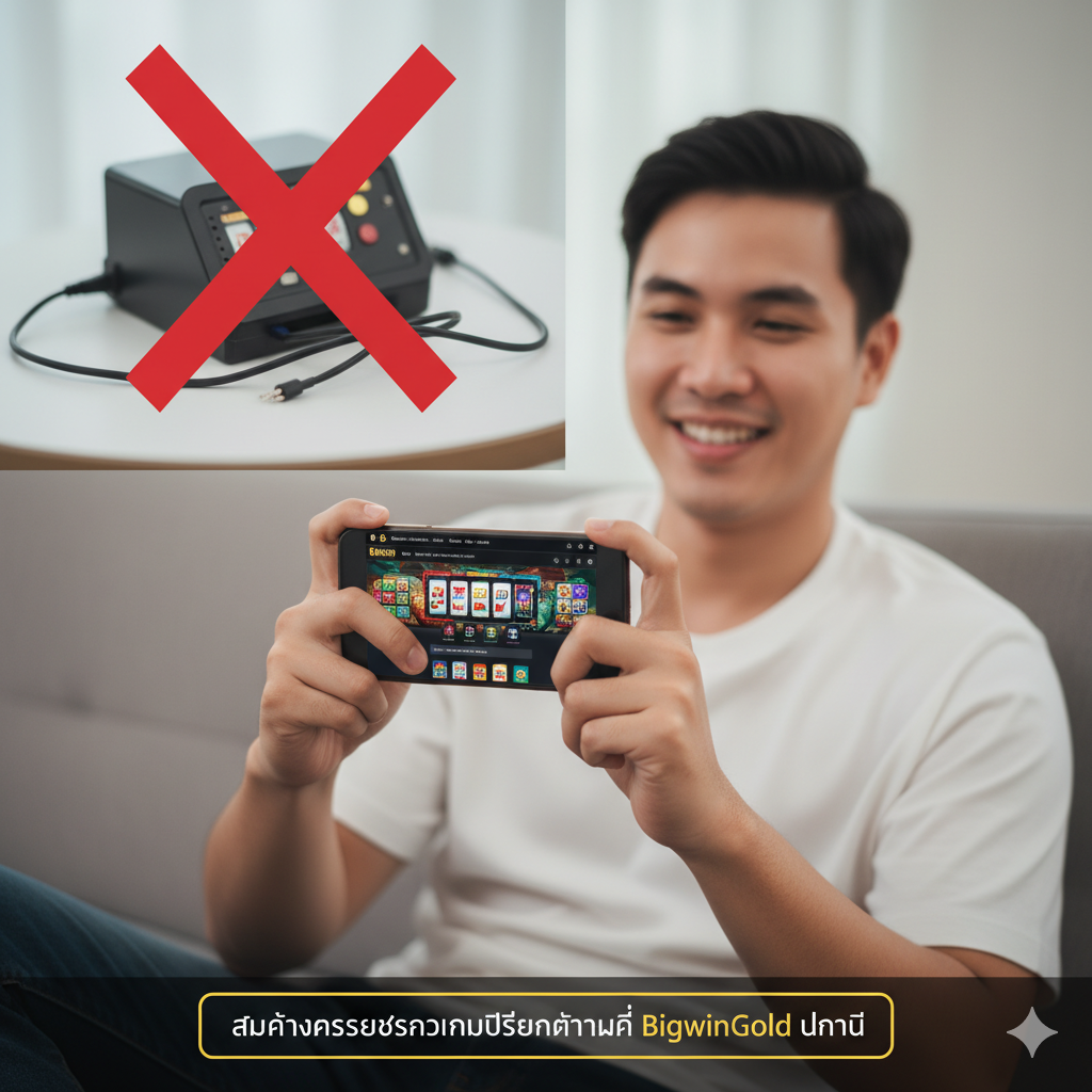 ภาพสรุปและ CTA แสดงผู้เล่นชาวไทยเพลิดเพลินกับการเล่น BigwinGold อย่างปลอดภัยบนโทรศัพท์มือถือ โดยมีอุปกรณ์ Jammer ถูกทำเครื่องหมายว่าถูกยกเลิก (❌) อยู่ในฉากหลัง