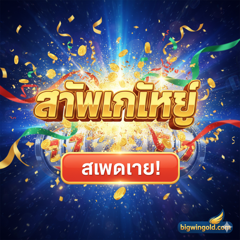 一张总结性的行动号召(CTA)图片。图片中央แสดง一个巨大的“JACKPOT”หรือ“รางวัลใหญ่”(大奖)字样,周围环绕ด้วย爆炸般的金币และ彩带,气氛热烈。图片下方是一个非常醒目的泰文ปุ่ม,上面写着“สมัครเลย!” (立即注册) หรือ “รับโบนัส” (获取红利)。“bigwingold.com” 的标志清晰可见,激励用户立即采取行动。