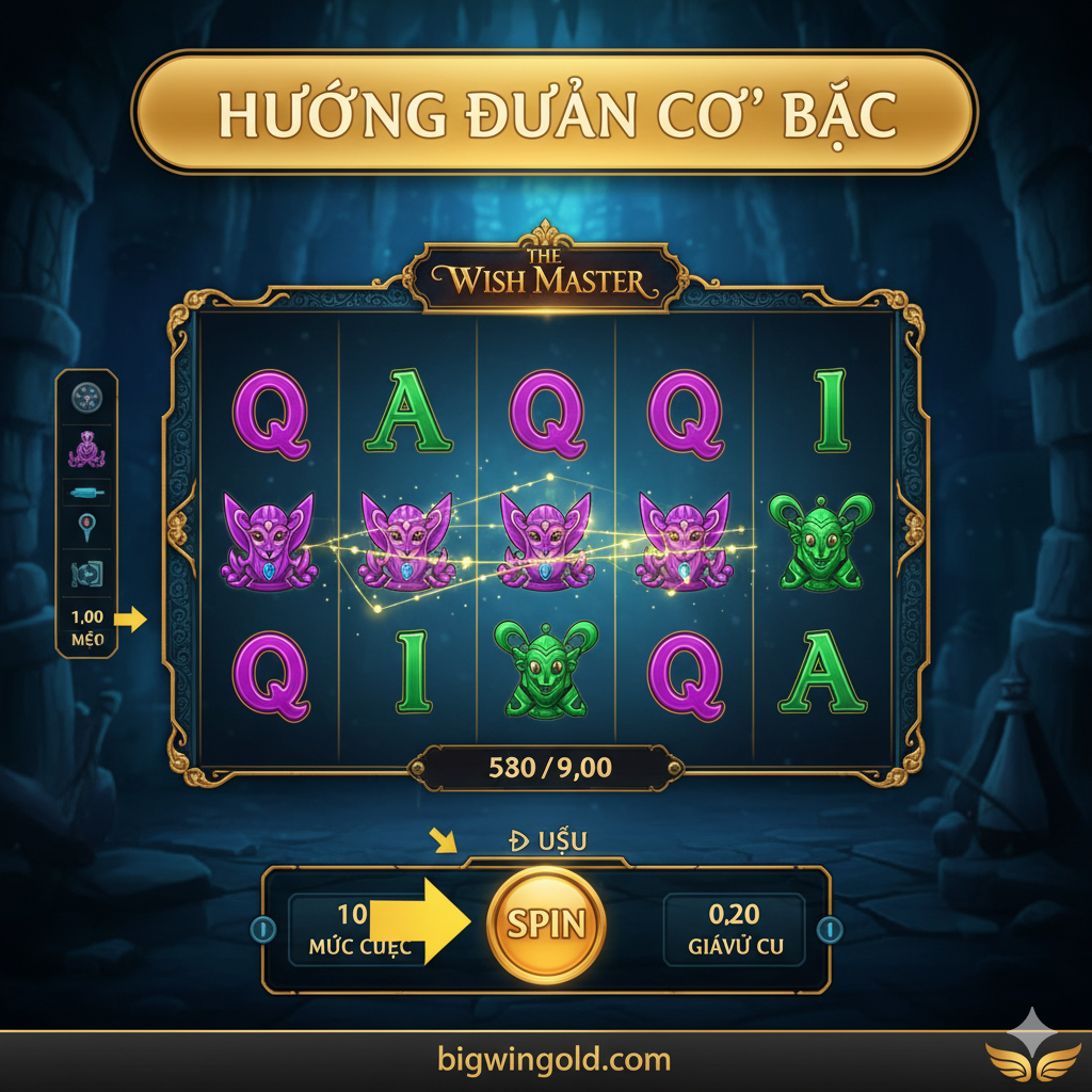 Hình ảnh mang tính kết luận và kêu gọi hành động (Call to Action). Hình ảnh phải thể hiện rõ ràng chiếc đèn thần The Wish Master cùng với logo 'Bigwingold.com' hoặc một biểu ngữ lớn ghi 'CHƠI TIỀN THẬT NGAY & NHẬN BONUS ĐỘC QUYỀN'. Sử dụng màu sắc mạnh mẽ, tương phản (ví dụ: nền đỏ/đen và chữ vàng/trắng) để thu hút sự chú ý. Hình ảnh nên tạo cảm giác phấn khích, mời gọi người chơi bấm vào để đăng ký và trải nghiệm game tại Bigwingold.