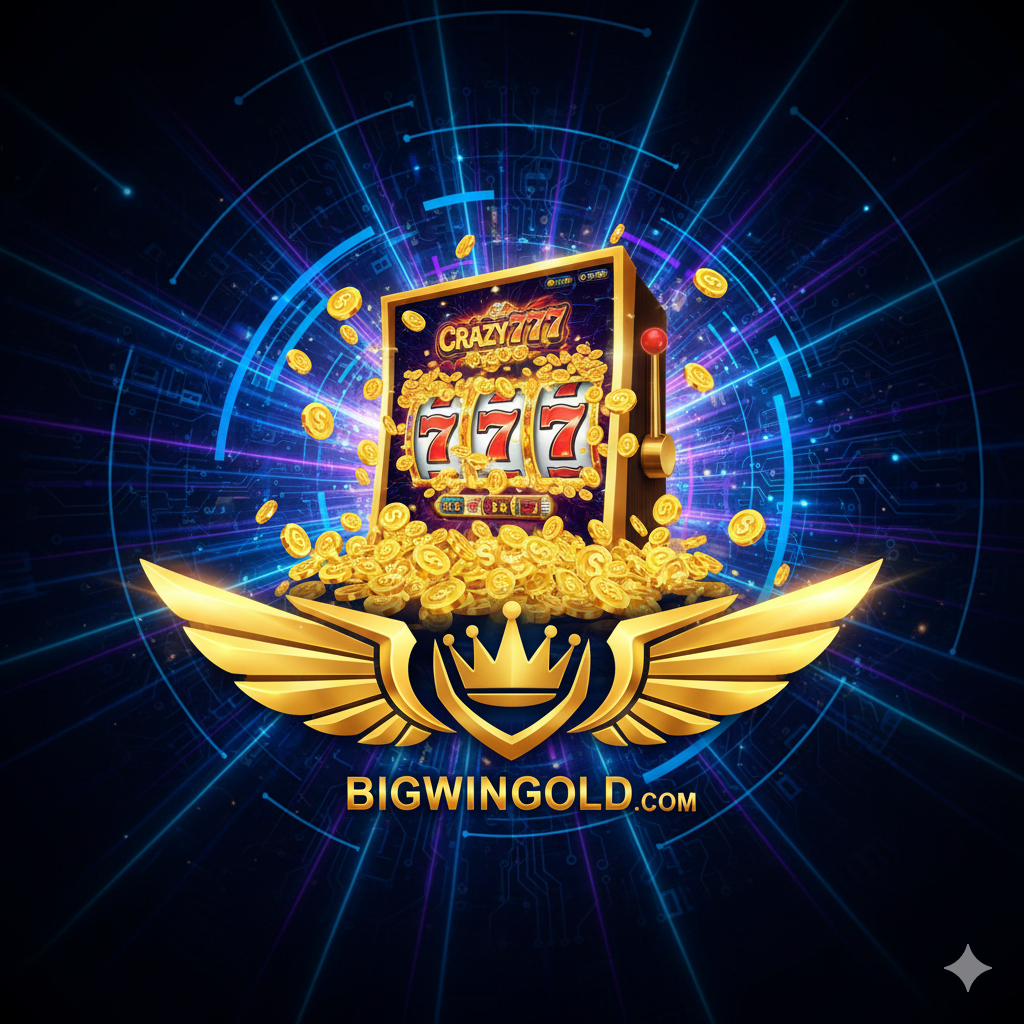 ออกแบบหนึ่ง引人注目的封面图，主视觉应聚焦于“Jiliasia Slot”游戏界面，展示出极具吸引力的老虎机图案和“BIG WIN”或“JACKPOT”的爆炸性文字特效。背景采用深蓝与金色调，营造出高端、奢华且神秘的赌场氛围。画面中心是一个放大的、旋转中的老虎机卷轴，上方有Jiliasia的标志和“เว็บตรง” (Web Direct) 字样，右下角放置Bigwingold.com的金色小Logo。整体构图充满动感和财富感，强调高回报率。