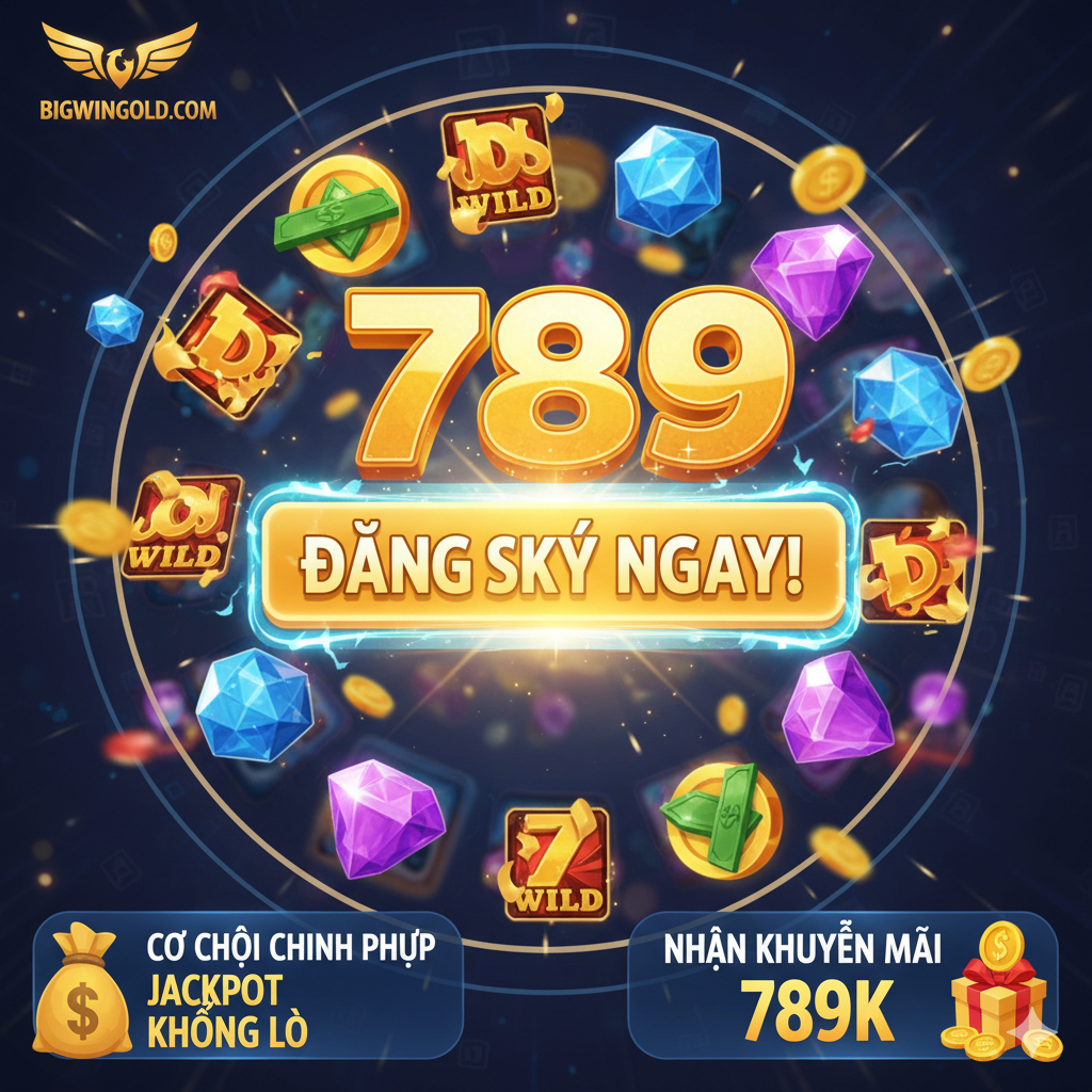 Một hình ảnh tóm tắt nhấn mạnh lời kêu gọi hành động. Trung tâm là nút hoặc văn bản 'Đăng Ký Ngay!' lớn, lấp lánh. Nền kết hợp các yếu tố động của trò chơi PG Soft và Logo của Bigwingold, tạo cảm giác cấp bách và phấn khích. Hai thông điệp chính được làm nổi bật bên dưới hoặc bên cạnh: 'Cơ Hội Chinh Phục Jackpot Khổng Lồ' và 'Nhận Khuyến Mãi 789K'. Bố cục tập trung, hướng mắt người dùng vào nút hành động, khuyến khích họ nhấp và đăng ký ngay lập tức.