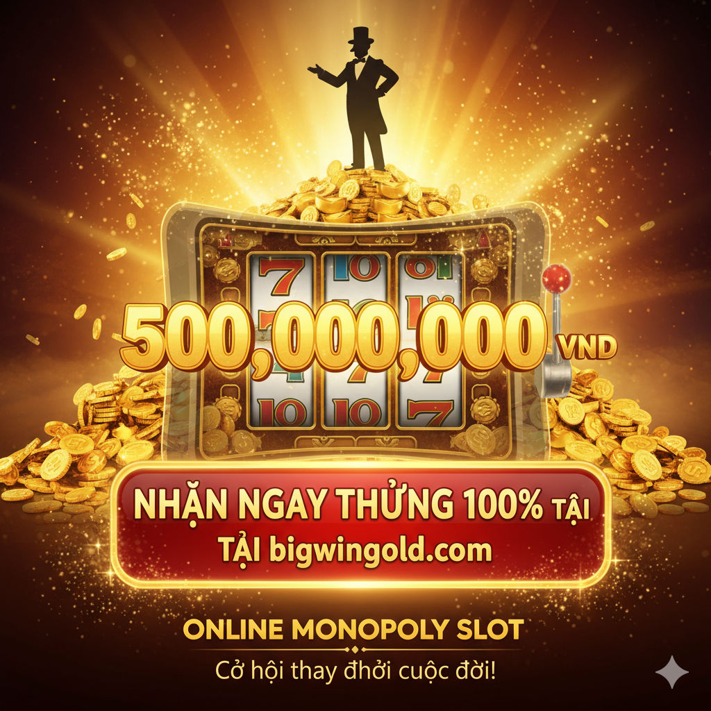 Hình ảnh kết luận với một Jackpot lớn, Ông Tỷ Phú đứng trên núi vàng, và nút CTA lớn màu đỏ với dòng chữ “NHẬN NGAY THƯỞNG 100% TẠI bigwingold.com” để thúc đẩy hành động cuối cùng.