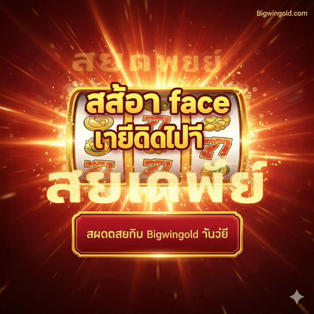 一张总结性的图片，用作行动呼吁（Call to Action）。图片应是一个高光、诱人的老虎机游戏屏幕截图，该屏幕截图显示了'สล็อต face เครดิตฟรี'（Slot Face免费信用额度）的促销信息。颜色应是引人注目の红色和金色。画面下方或侧面有一个巨大的、可点击的按钮形状的元素，用泰文写着'สมัครสมาชิก Bigwingold วันนี้'（立即注册Bigwingold）。构图采用近景特写，强调机会和紧迫感，鼓励用户点击进入，背景的光效要非常强烈，突出'รางวัลใหญ่'（大奖）即将到来的氛围。