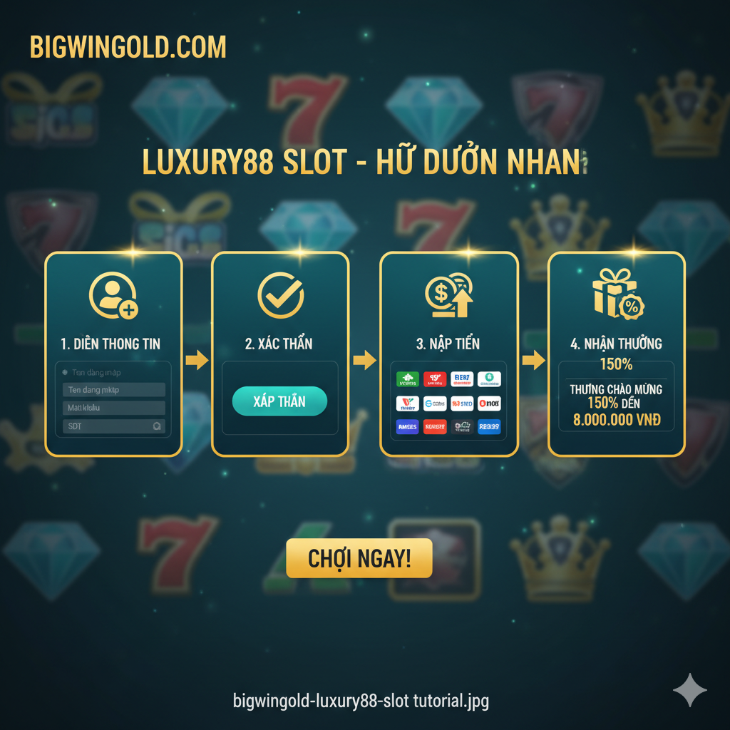 Thiết kế một sơ đồ hướng dẫn đơn giản và rõ ràng, hướng dẫn người dùng đăng ký và chơi trên Bigwingold.com.