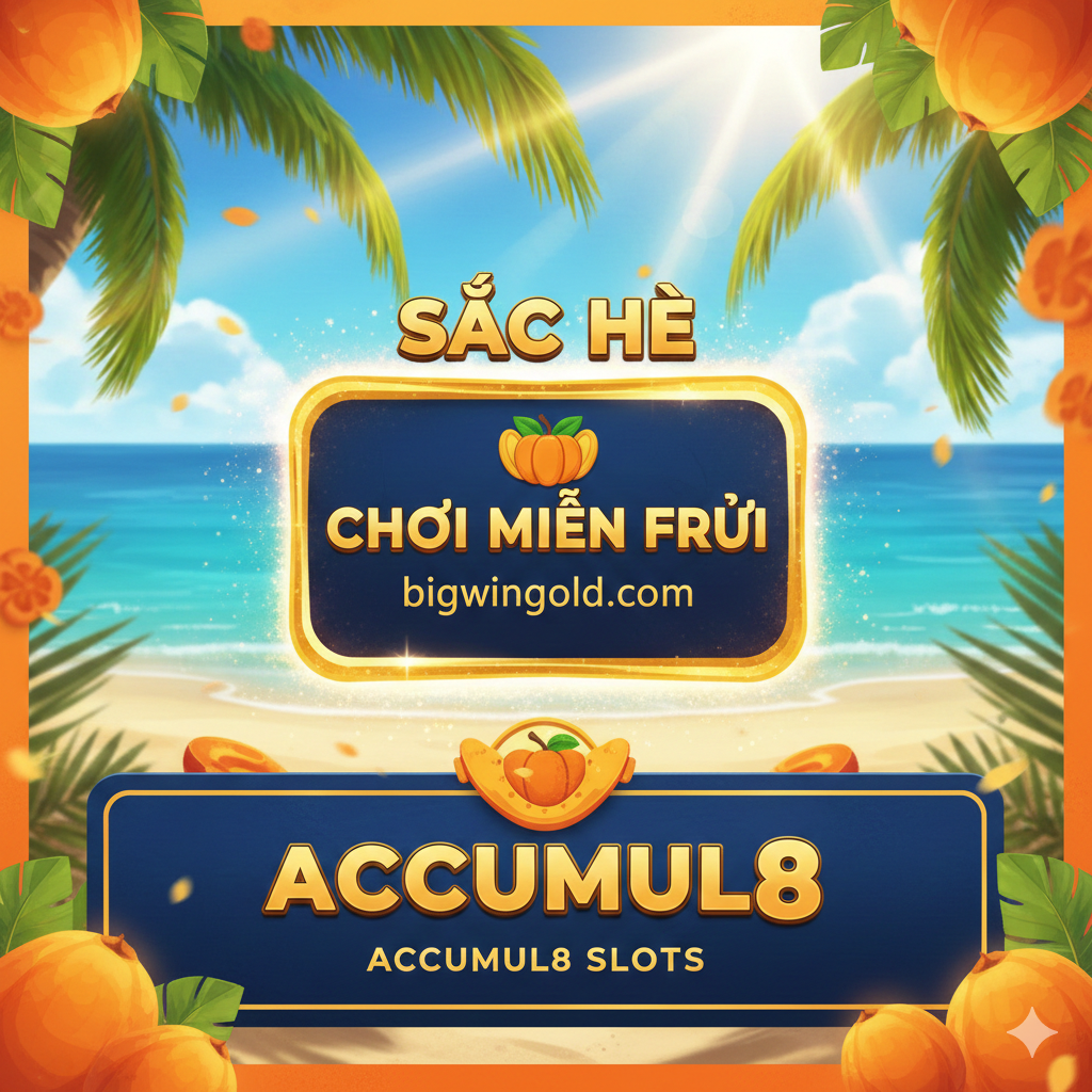 Một bức ảnh với nhiều màu sắc rực rỡ và chủ đề bãi biển, làm nổi bật logo trò chơi, yếu tố 'FREE PLAY' và thương hiệu 'bigwingold.com' với viền vàng lấp lánh, tạo nên một không khí mùa hè sôi động và tràn đầy chiến thắng.