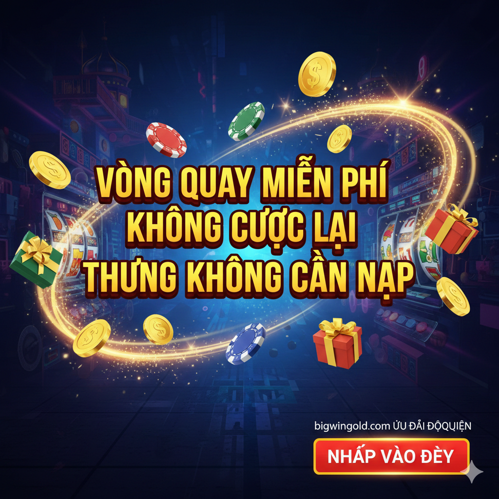 Ảnh tổng kết và kêu gọi hành động, tập trung vào tiền thưởng độc quyền (Bonus). Trung tâm hình ảnh là dòng chữ lớn, hấp dẫn “FREE SPINS FĂRĂ RULAJ” hoặc “NO DEPOSIT BONUS”, sử dụng màu vàng và đỏ nổi bật. Xung quanh là tiền vàng, chip và hộp quà, tạo không khí giàu có và phần thưởng. Phía dưới hoặc ở góc là nút “CLICK HERE” rõ ràng và đơn giản, nhấn mạnh ưu đãi độc quyền của bigwingold.com, khuyến khích người dùng đăng ký ngay lập tức, làm kết thúc mạnh mẽ cho bài viết.