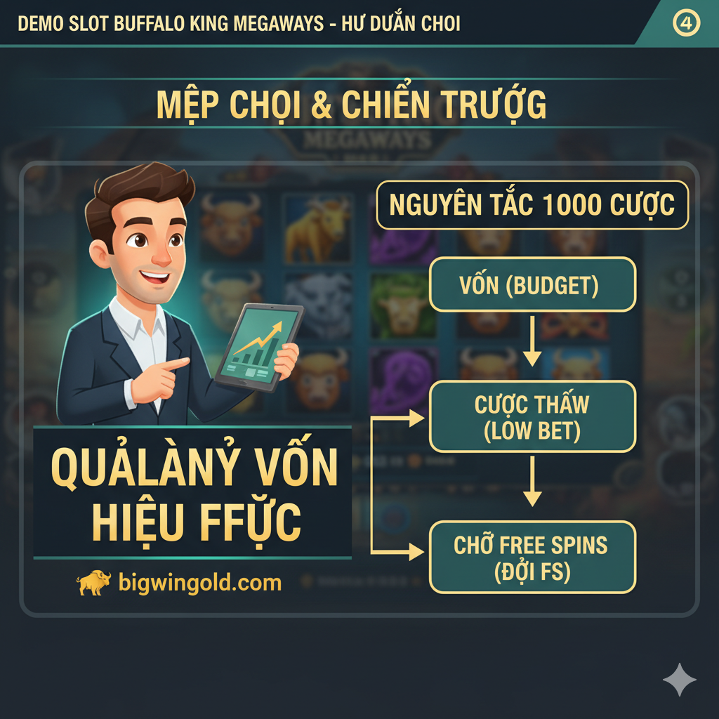 Hình ảnh minh họa Bankroll Management với sơ đồ Nguyên tắc Vốn 1000 Cược, thể hiện sự chuyên nghiệp và tính toán trong chiến lược chơi.