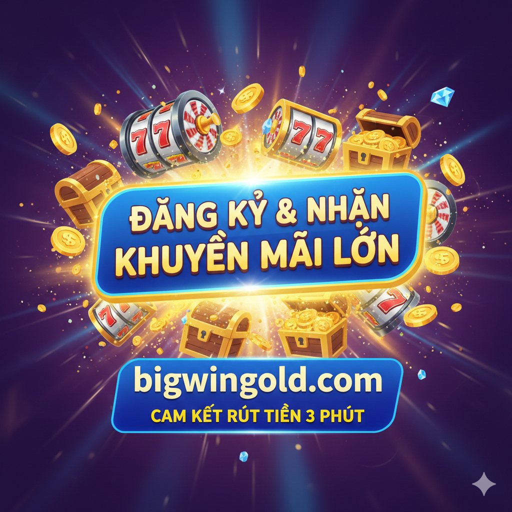 Thiết kế một nút bấm CTA lớn 'CHƠI NGAY' và 'ĐĂNG KÝ NHẬN KHUYẾN MÃI', xung quanh là biểu tượng tiền thưởng và cam kết rút tiền 3 phút.