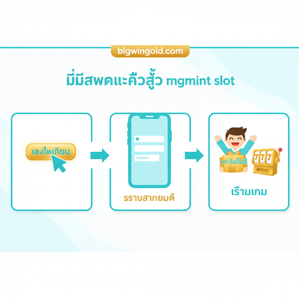 รูปภาพสอนการใช้งานที่แสดงขั้นตอนง่ายๆ ในการ “สมัครสมาชิก” และ “เข้าสู่ระบบ” โดยใช้ไอคอนขั้นตอนที่ 1. ลงทะเบียน, 2. กรอกข้อมูล, 3. ฝากเงิน, 4. เริ่มเล่น พร้อมคำอธิบายภาษาไทยที่กระชับ