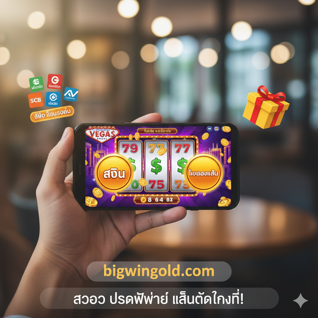 ภาพสรุปและกระตุ้นการสมัครสมาชิก (Call to Action) แนวไดนามิกและเชิญชวน แสดงปุ่ม 'สมัครสมาชิกวันนี้' หรือ 'ลงทะเบียนรับโบนัส' ที่เด่นชัด มีการจัดองค์ประกอบของสัญลักษณ์แห่งความมั่งคั่ง เช่น มงกุฎ เพชร และเหรียญทองที่ล้นทะลักออกมาจากวงล้อสล็อต พื้นหลังเป็นสีม่วงเข้มหรือดำเพื่อขับเน้นข้อความและปุ่มให้สว่างขึ้น ภาพโดยรวมสื่อถึงการเริ่มต้นเส้นทางสู่ Big Win Gold และความคุ้มค่าของการเข้าร่วมเป็นสมาชิกใหม่