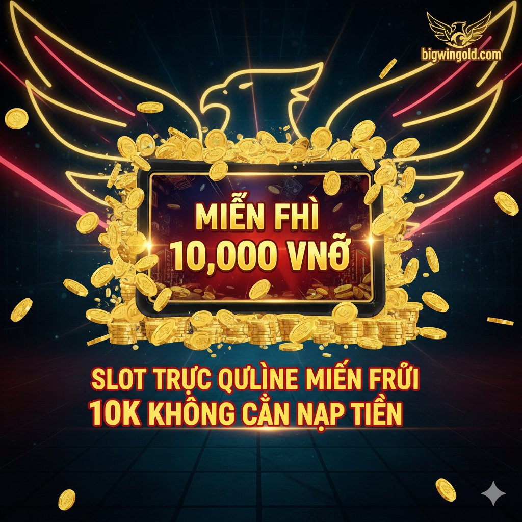 Một hình ảnh引人注目的封面图，主题是“percuma RM10 slot online no deposit”。主视觉中心是一个闪耀的金色老虎机（Slot Machine）屏幕，上面显示着“FREE RM10”或“10 FREE CREDIT”的数字。背景是BigwinGold品牌的金色和深蓝色调，并有动态的、爆炸性的金币和钞票飞出，营造出财富和兴奋感。构图采用斜对 góc线或中心聚焦，强调优惠的紧迫性和价值。图片底部可以有BigwinGold.com的 vi mô logo và “2024”的年份标签，整体风格现代、奢华且具有赌场娱乐 cảm.