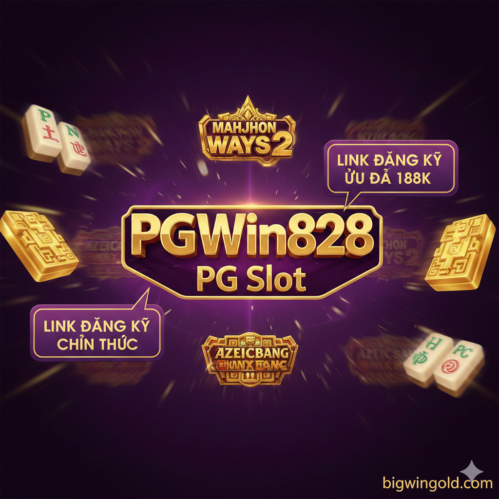 Thiết kế một ảnh bìa có tác động cao, sử dụng màu tím đậm và vàng làm tông màu chủ đạo, tạo ra một bầu không khí chơi game cao cấp và bí ẩn. Logo 3D kim loại lớn của “PGWin828” và “PG Slot” được đặt nổi bật ở trung tâm. Nền là các yếu tố trò chơi cổ điển của PG Soft (chẳng hạn như gạch mạt chược vàng từ Mahjong Ways 2 và tác phẩm điêu khắc vàng từ Aztec's Treasures) xuất hiện dưới dạng quầng sáng và chuyển động mờ. Bố cục phải tập trung sự chú ý vào bong bóng văn bản “Link Đăng Ký Chính Thức” và “Ưu Đãi 188K”, nhấn mạnh tính độc quyền và chính thức của chúng.