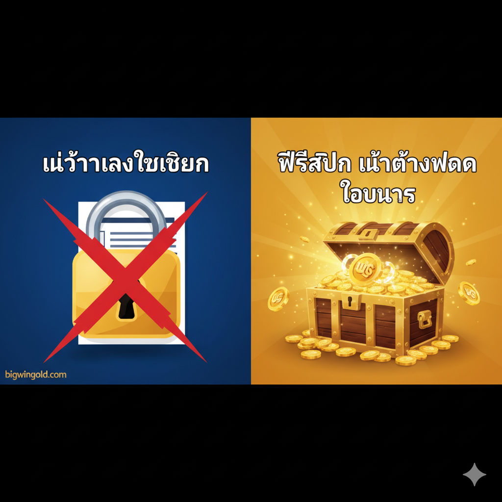 ภาพเปรียบเทียบข้อดี: ภาพด้านซ้ายมีเครื่องหมาย X บนกุญแจล็อคและแบบฟอร์ม (No Sign Up) ส่วนด้านขวาเป็นหีบสมบัติที่เปิดอยู่ มีข้อความ Free Spin Senza Deposito และทองคำกระจัดกระจาย (โอกาสได้เงินจริง)