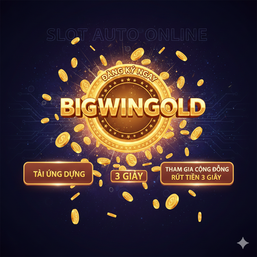 Một hình ảnh được sử dụng ở cuối bài viết để tóm tắt và kêu gọi hành động. Ở trung tâm màn hình là logo “Đăng Ký Ngay” hoặc “BIGWINGOLD” khổng lồ, sáng chói. Xung quanh là tiền vàng và chip rải rác, tạo nên bầu không khí giàu có.
