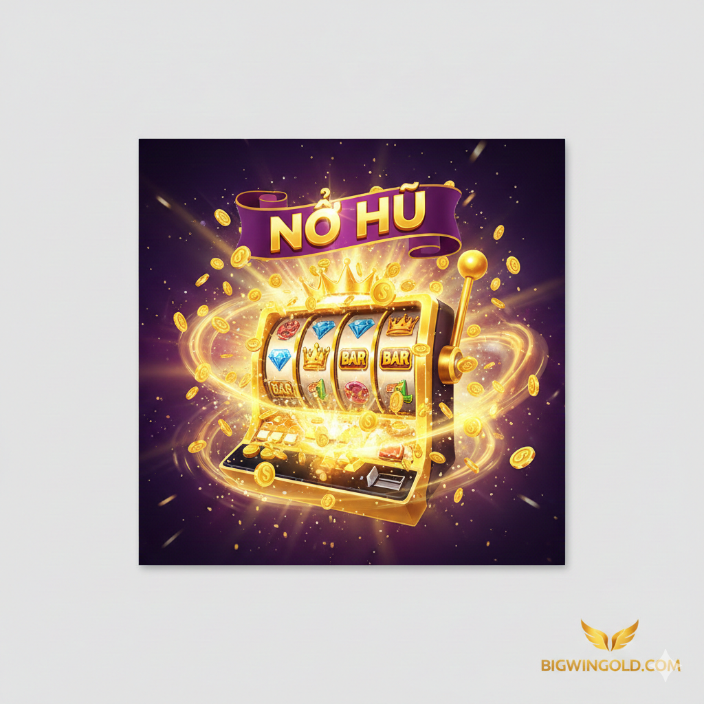 Một hình ảnh đại diện hoành tráng và hấp dẫn cho bài viết về 'ค่าย YGR Slot' tại Bigwingold. Hình ảnh nên có phong cách đồ họa game slot 3D hiện đại, màu sắc chủ đạo là vàng kim và tím đậm, thể hiện sự giàu sang và bí ẩn. Ở trung tâm là logo cách điệu của YGR SLOT hoặc một biểu tượng máy slot (Jackpot Machine) lớn đang nổ hũ, với các đồng tiền vàng (coins) và hiệu ứng ánh sáng lấp lánh bay ra. Góc dưới có thể thêm logo nhỏ hoặc tên của nhà cái 'BIGWINGOLD' để tạo sự nhận diện độc quyền. Bố cục tập trung vào biểu tượng Jackpot để thu hút người xem.