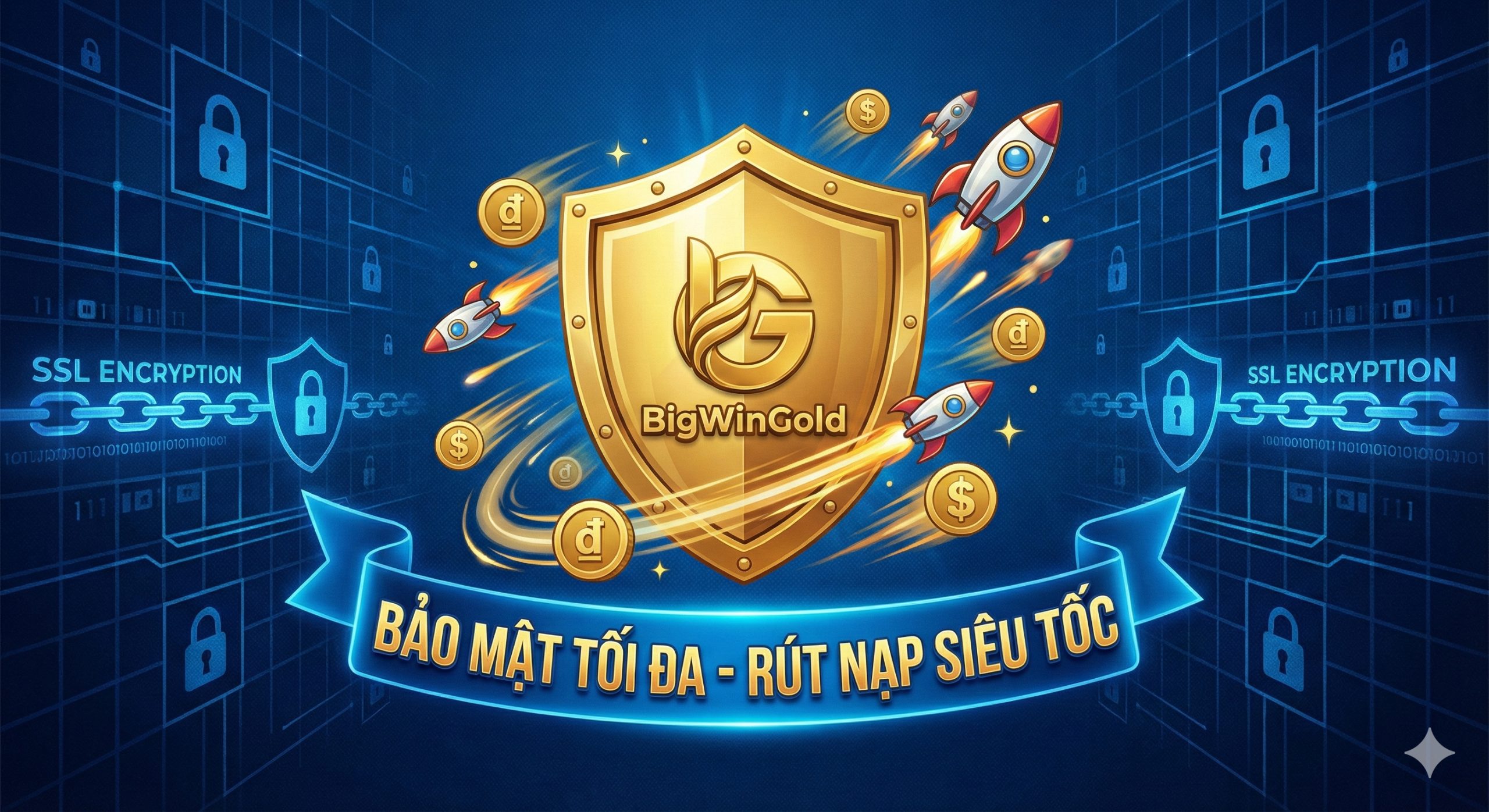 展示BigWinGold技术优势的科技感图片。画面主体是一部现代智能手机，屏幕上清晰显示着‘RTP Live 98%’的绿色动态仪表盘，象征高胜率。背景是抽象的高速服务器数据流和光纤网络，采用赛博朋克风格的霓虹蓝和青色线条，代表国际服务器的稳定与‘无延迟’体验。视觉中心聚焦在手机屏幕的Slot游戏界面上，传达出技术领先和实时监控的概念。